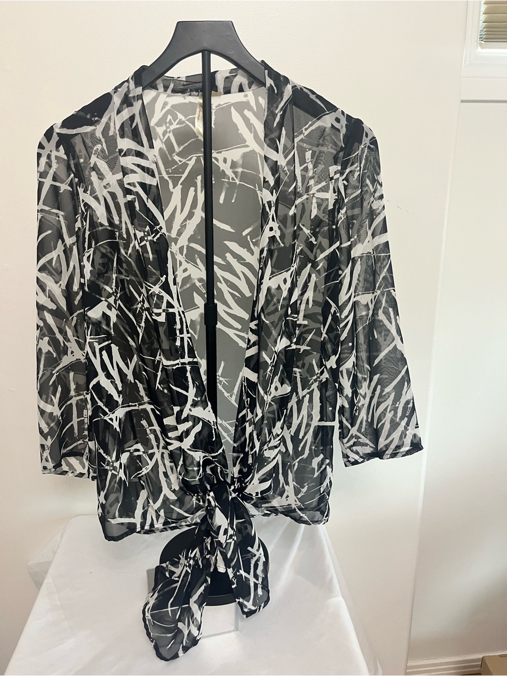 Chenault Black & White Sheer Tie-Front Blouse